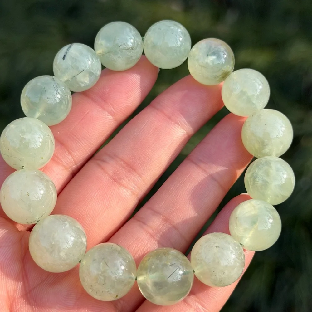 14mm stretchable‎ prehnite bracelet 1187